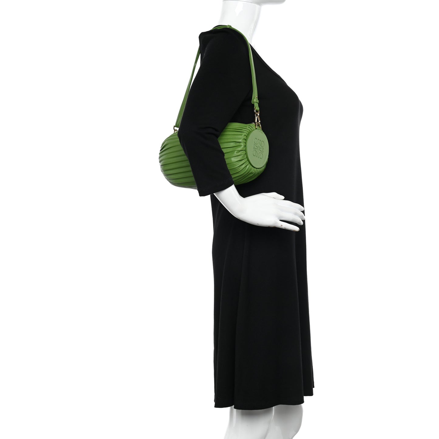 Lambskin Pleated Bracelet Pouch Shoulder Bag Spring Green