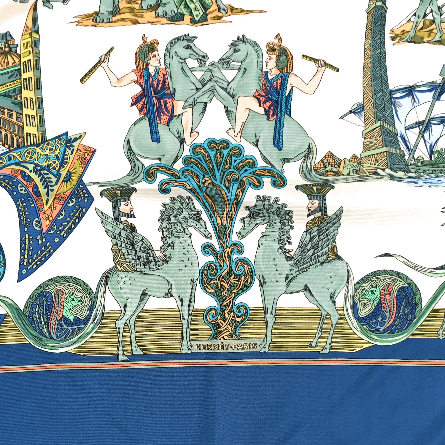 Hermes Silk Au Fil De La Soie Scarf 90 Blue White Multicolor 4 of 8