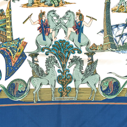 Hermes Silk Au Fil De La Soie Scarf 90 Blue White Multicolor 4 of 8