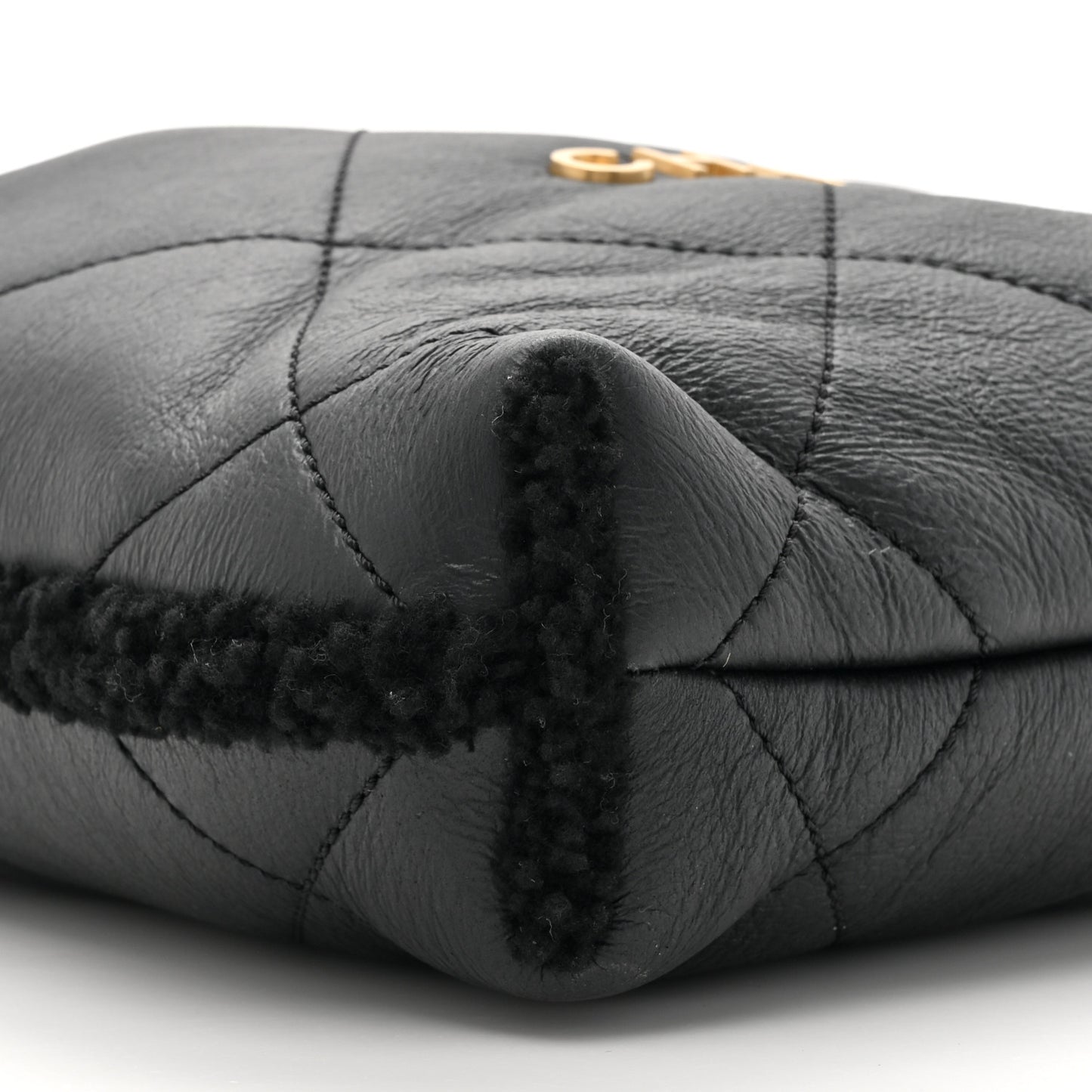 Aged Lambskin Shearling Quilted Small Chanel 22 Black