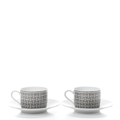 Hermes Porcelain 24 Mosaique Teapot Cup Set Platinum 6 of 11