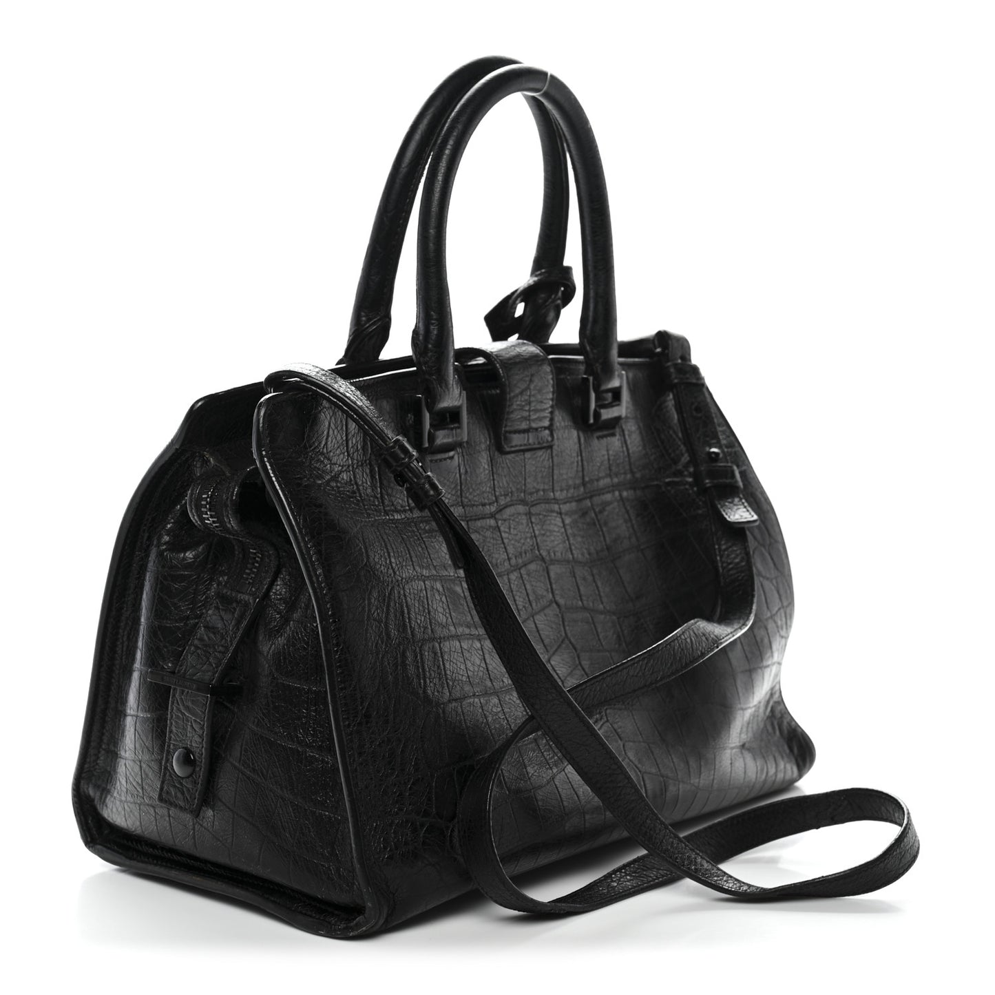 Calfskin Crocodile Embossed Small Monogram Cabas Black
