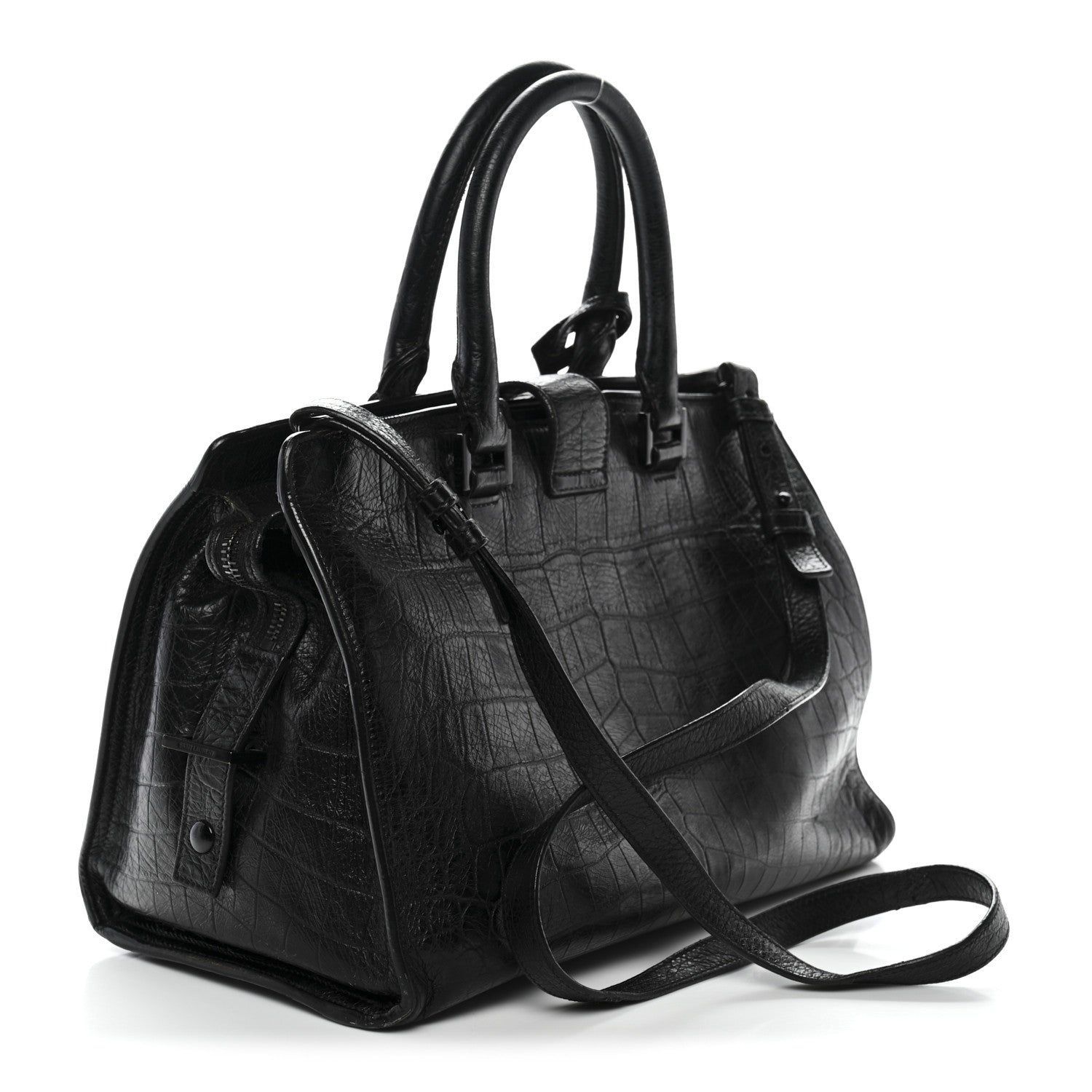 Saint Laurent Calfskin Crocodile Embossed Small Monogram Cabas Black 2 of 21