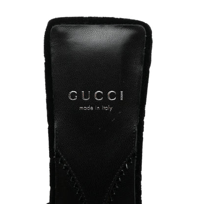 Gucci New Velvet Ashmir Regent Calfskin GG Monogram Square Toe Bow 45mm Slide Sandals 40.5 Black 6 of 9