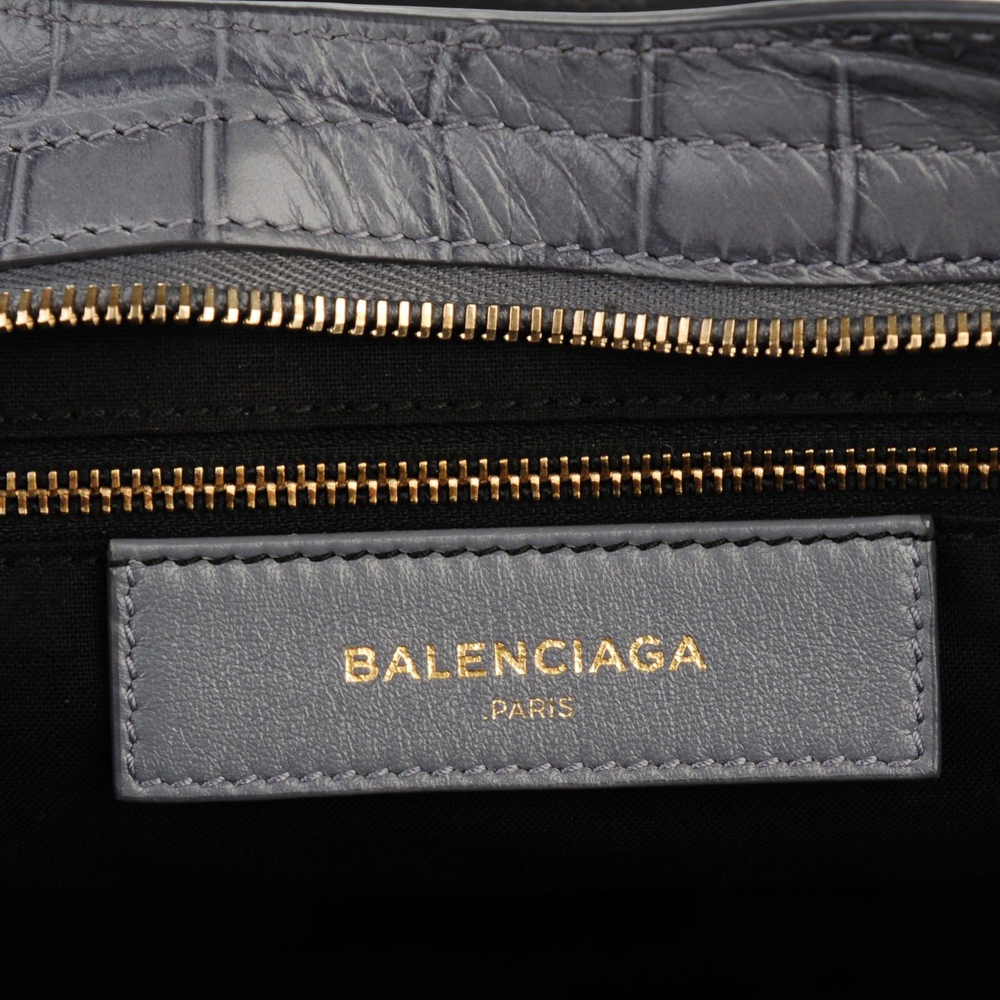 Calfskin Crocodile Embossed Giant 12 Gold Hardware City Gris Beton