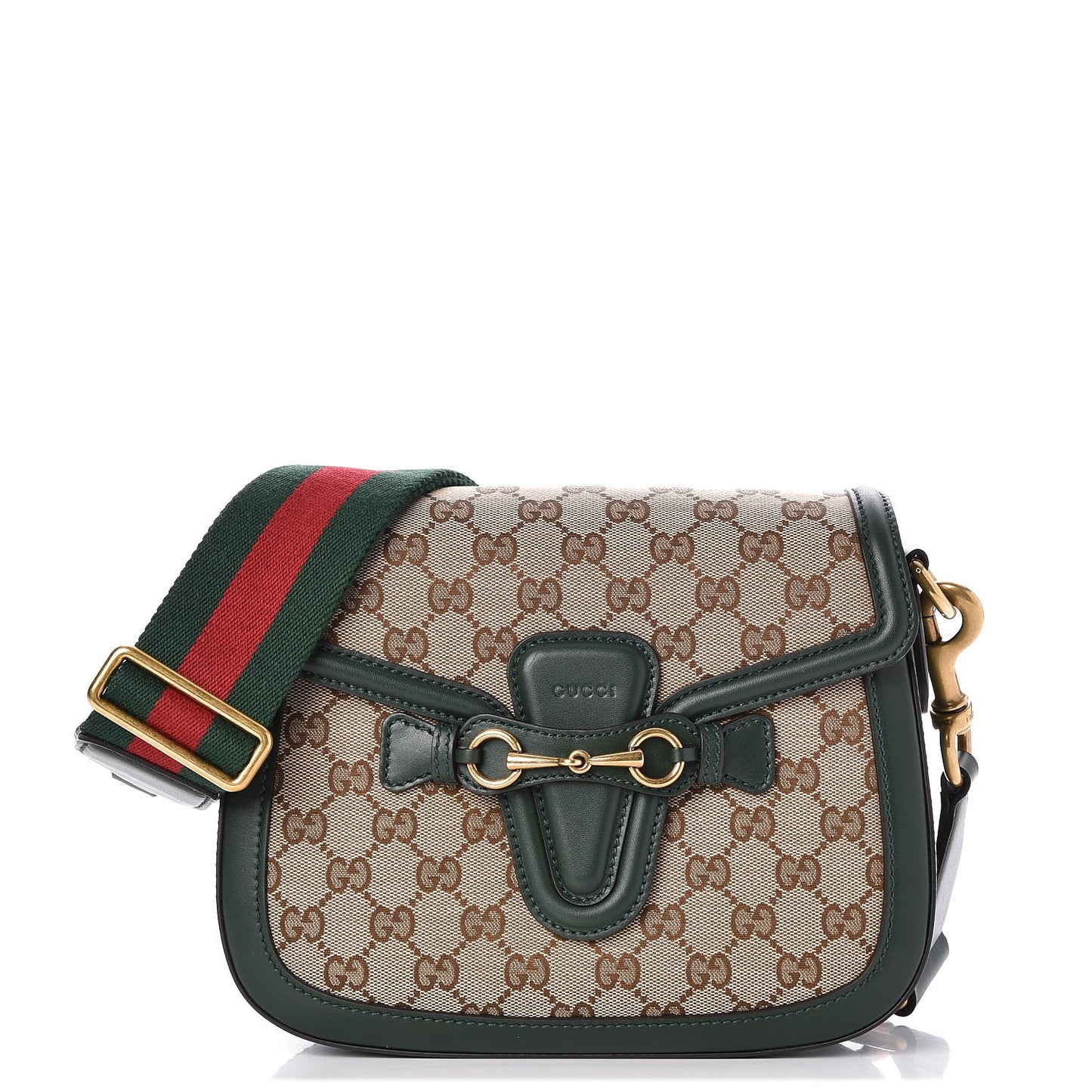 Monogram Calfskin Medium Lady Web Shoulder Bag Beige Green