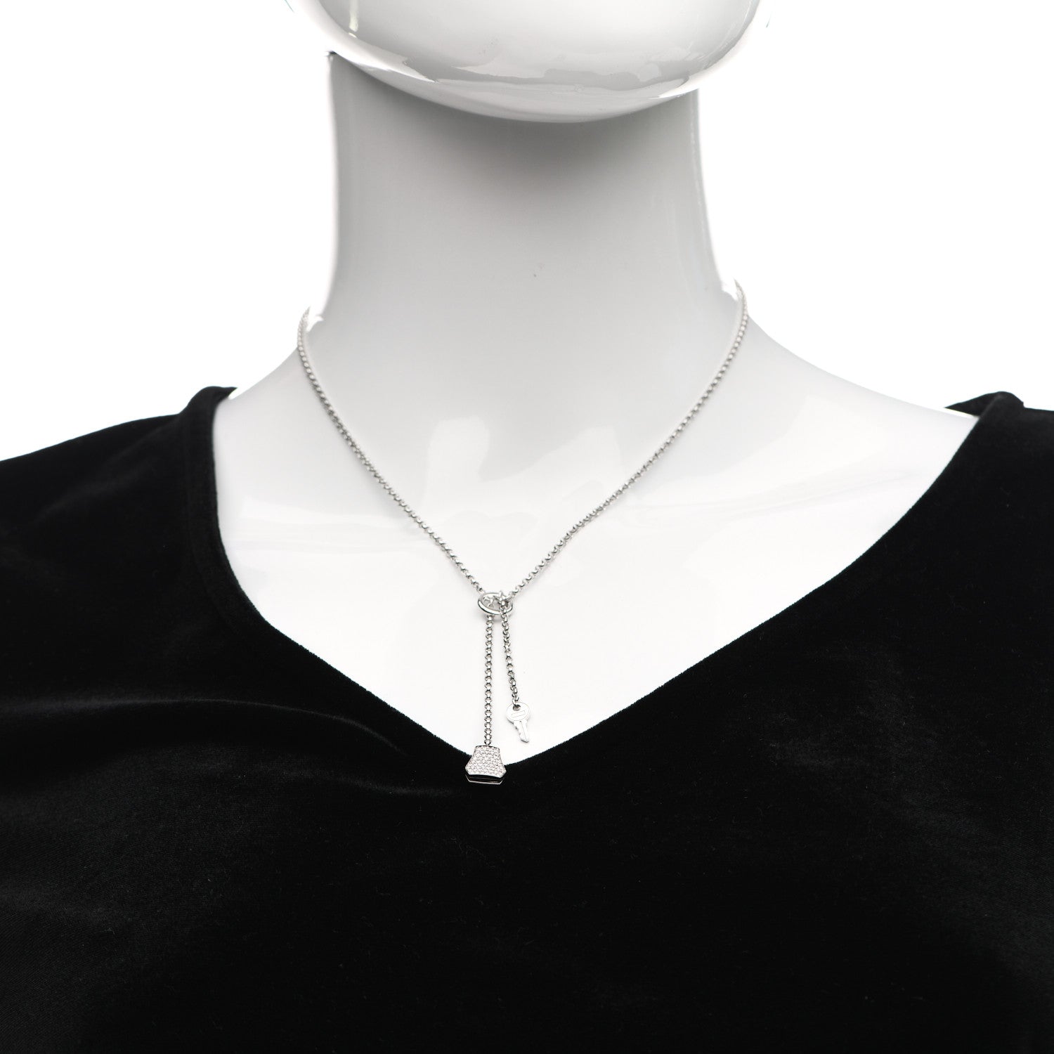 Hermes 18K White Gold Diamond PM Kelly Clochette Necklace 2 of 5