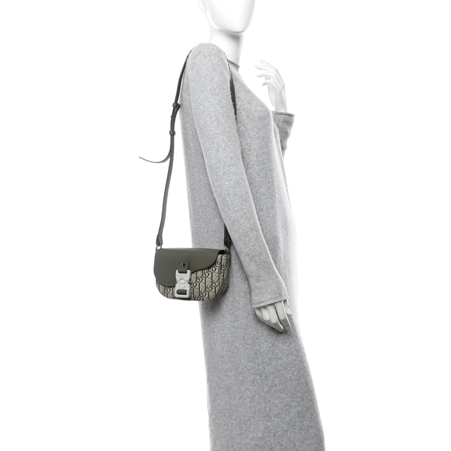 Christian Dior Oblique Jacquard Grained Calfskin Mini Saddle Messenger Bag With Flap Green 2 of 10