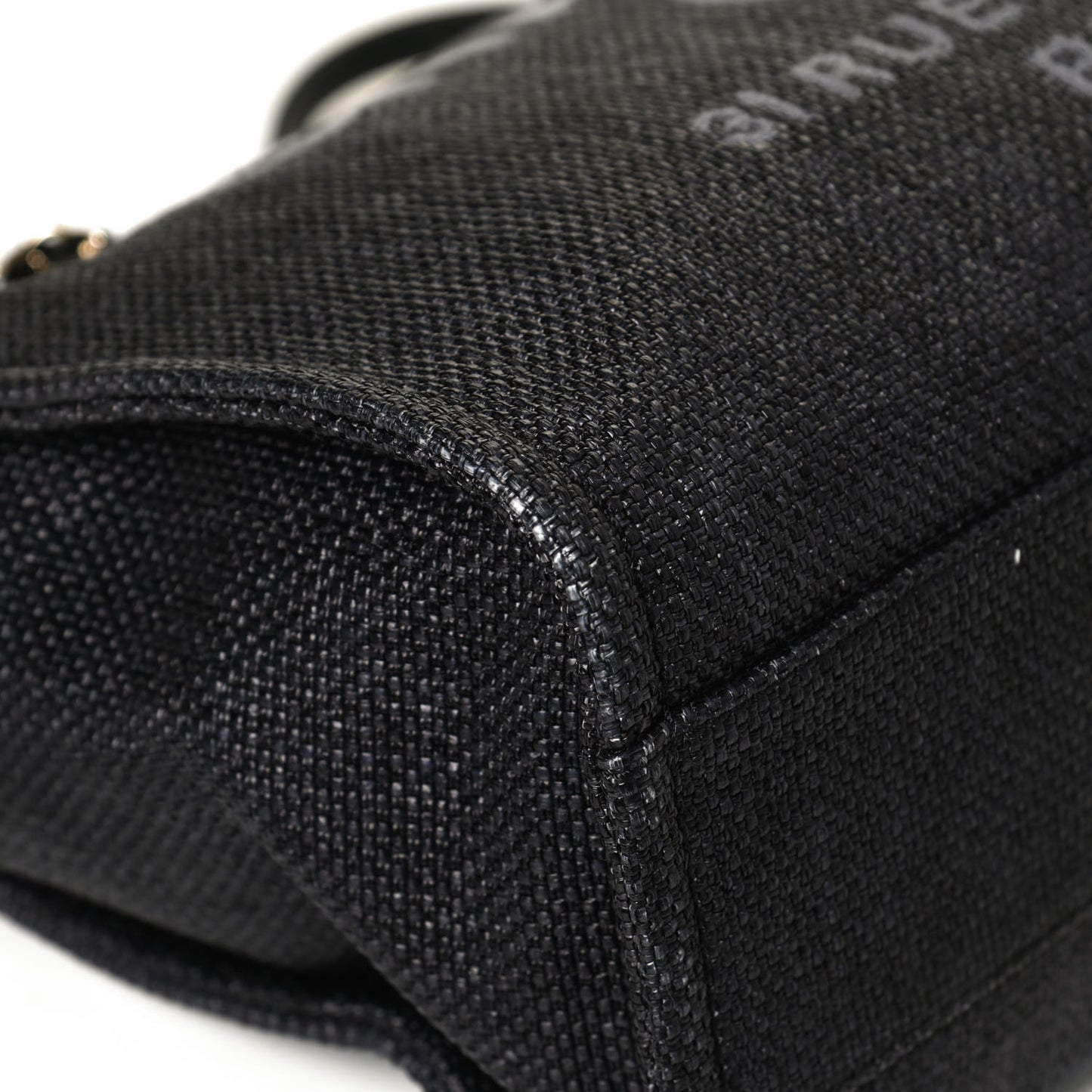 Woven Straw Raffia Small Deauville Tote Black
