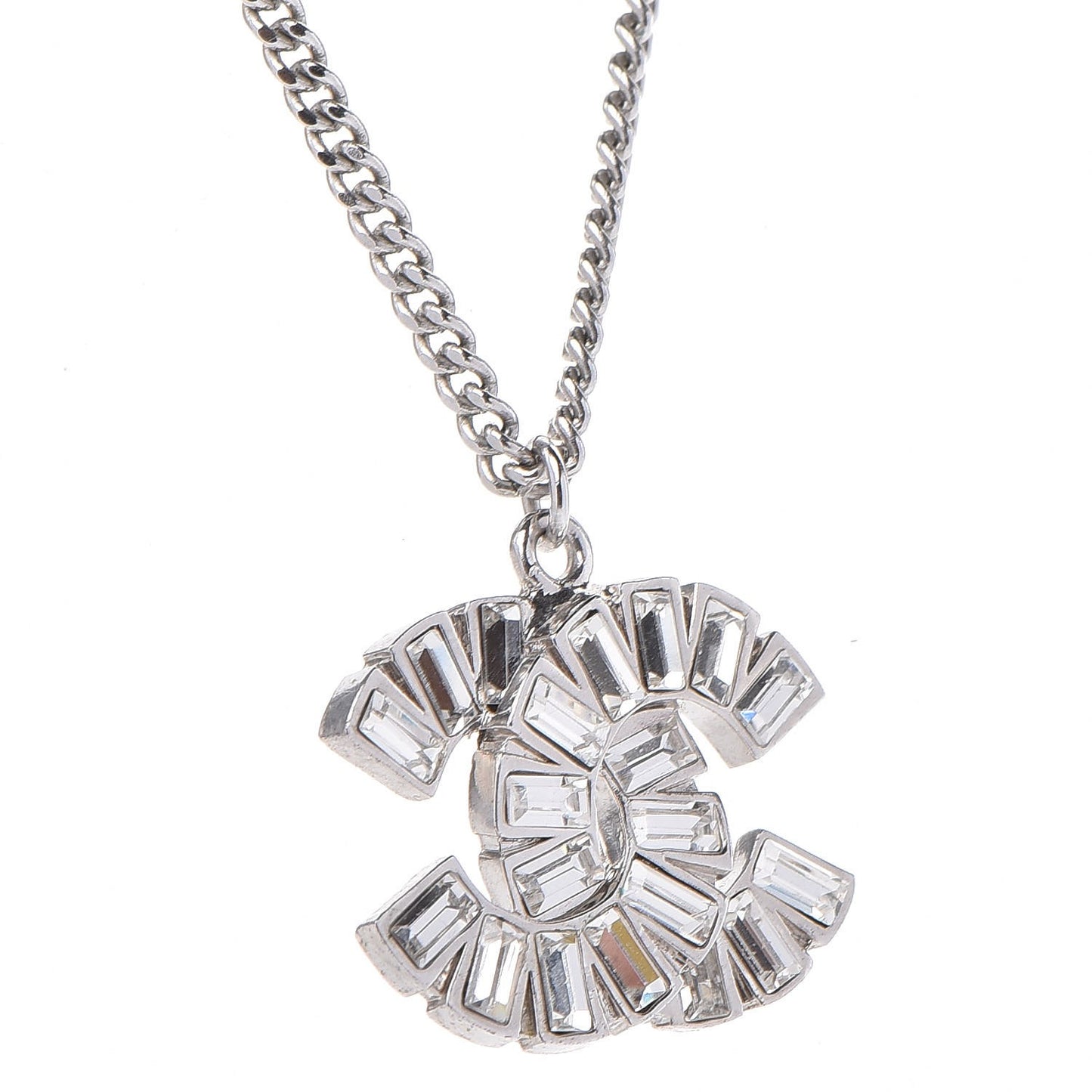 Baguette Crystal CC Necklace Silver