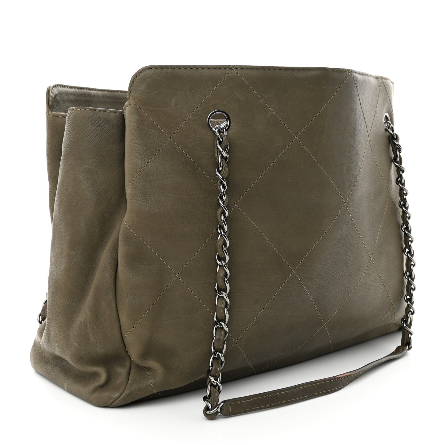 Washed Calfskin Diamond Stitch Large Hamptons Shopping Tote Green