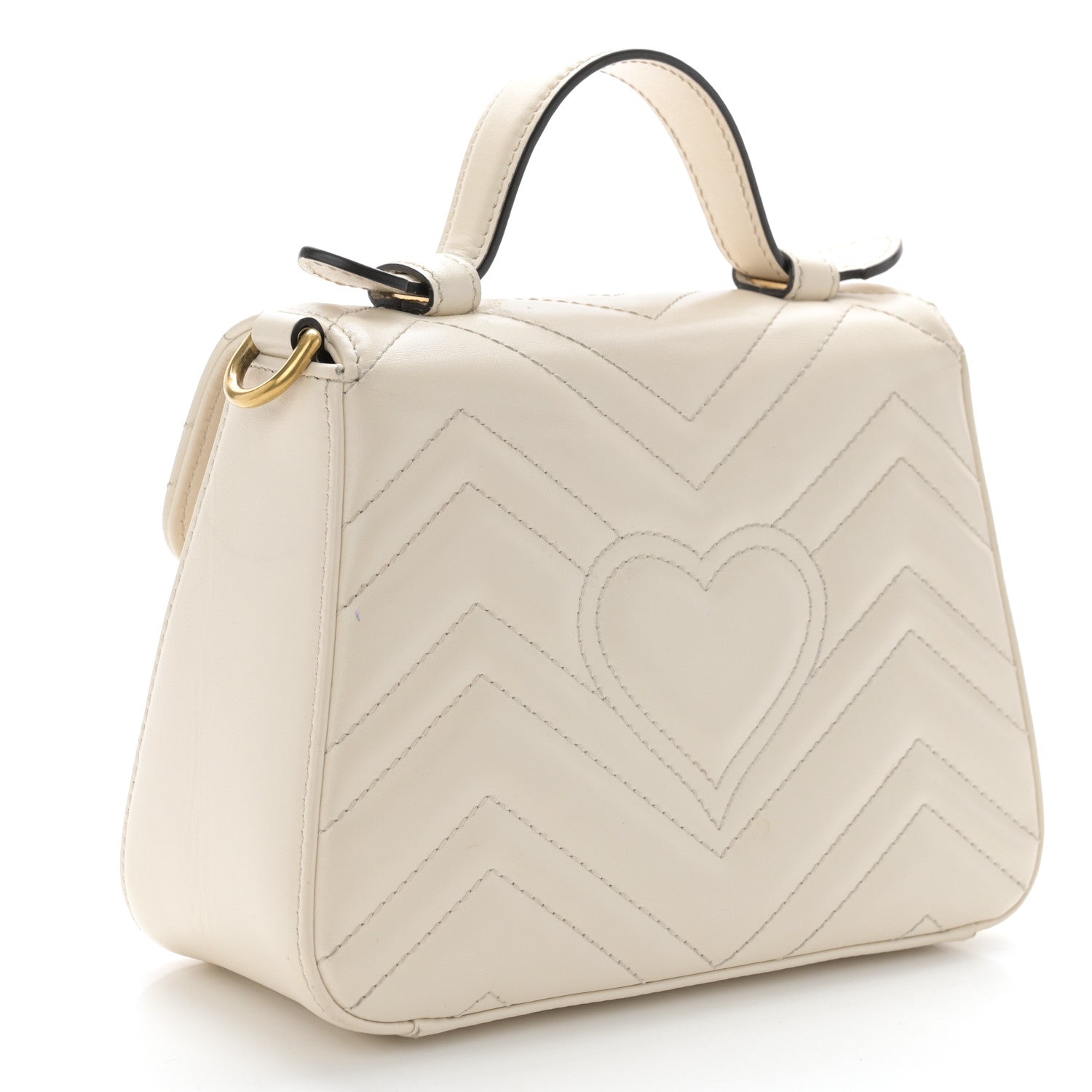 Gucci Calfskin Matelasse Mini GG Marmont Top Handle Shoulder Bag White 3 of 16