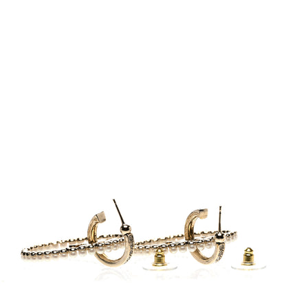 Chanel Crystal Pearl CC Door Knocker Hoop Earrings Gold Pearly White 3 of 4