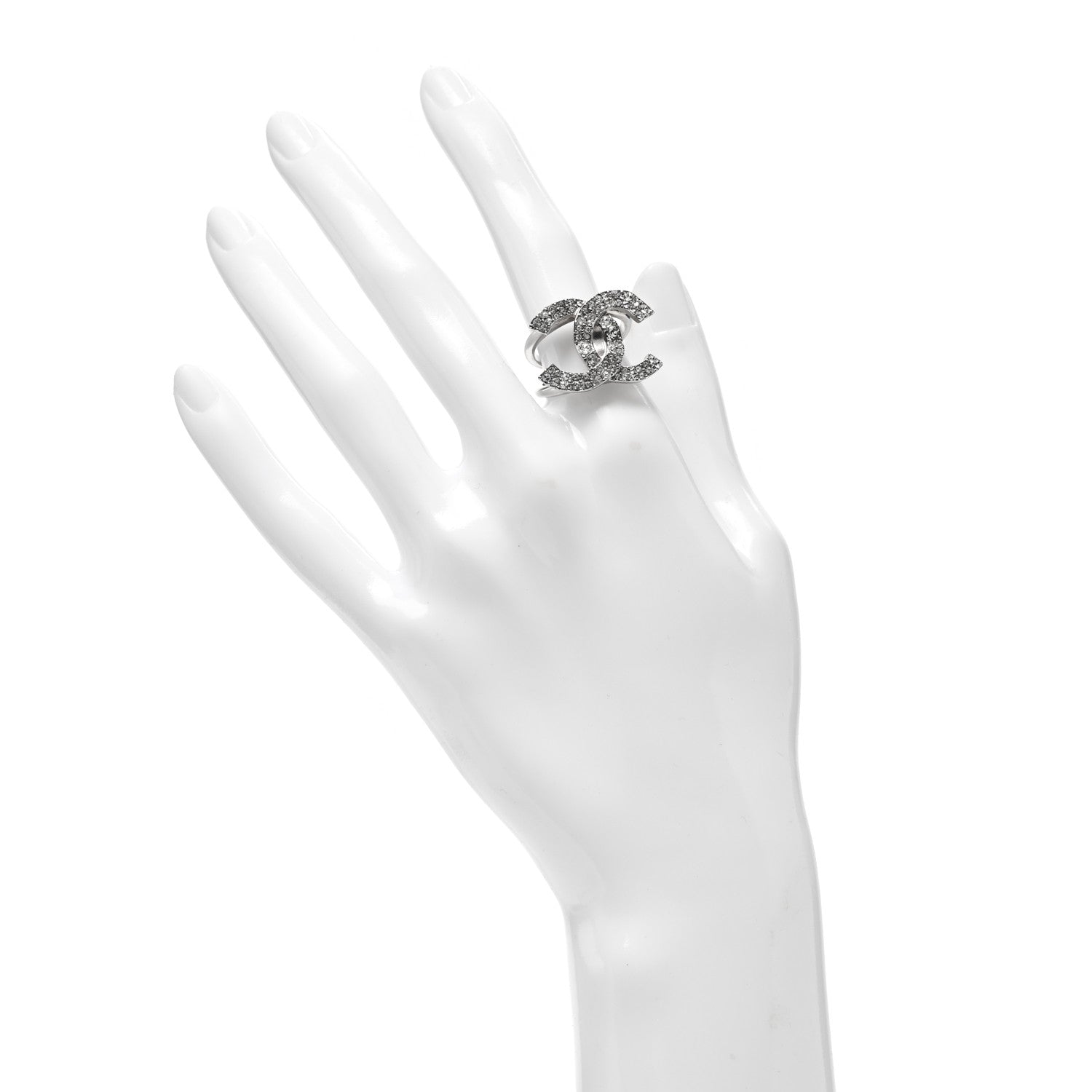 Chanel Metal Crystal Palais Garnier Ring 52 6 Silver 2 of 4