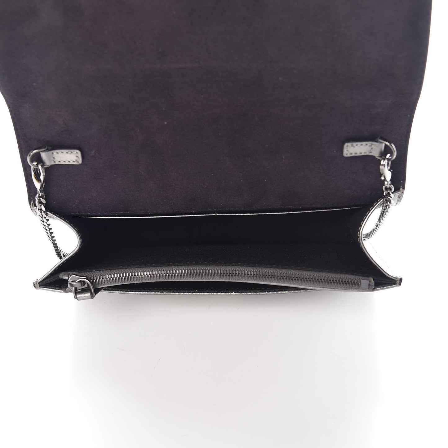 Glossy Calfskin Crystal Studded Tube Wallet On Chain Graphite