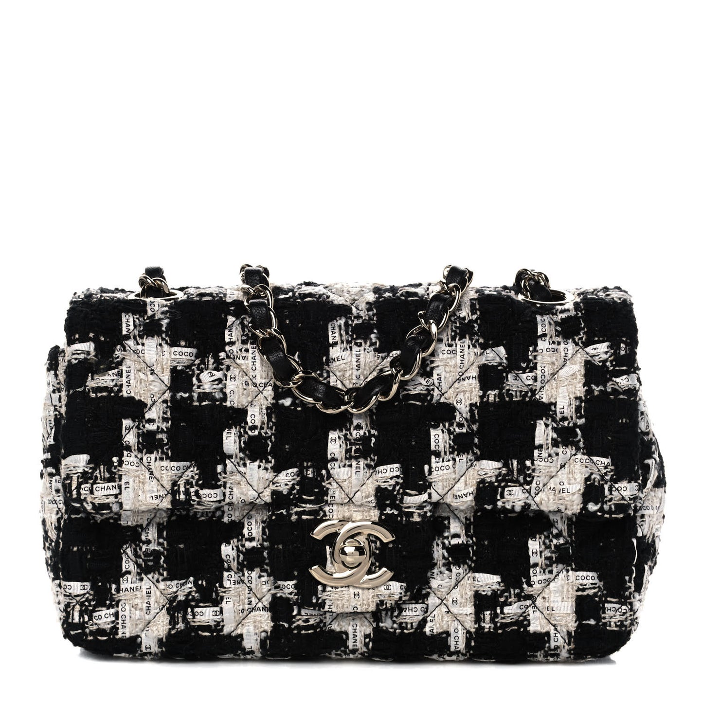 Tweed Quilted Mini Rectangular Flap Black Ecru White
