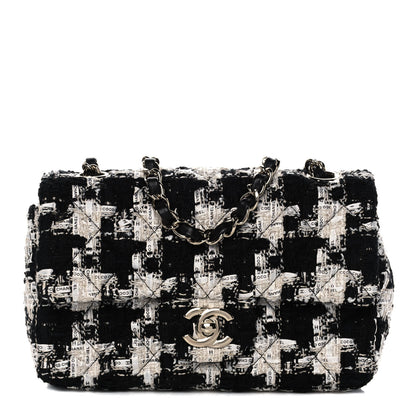 Chanel Tweed Quilted Mini Rectangular Flap Black Ecru White 1 of 16