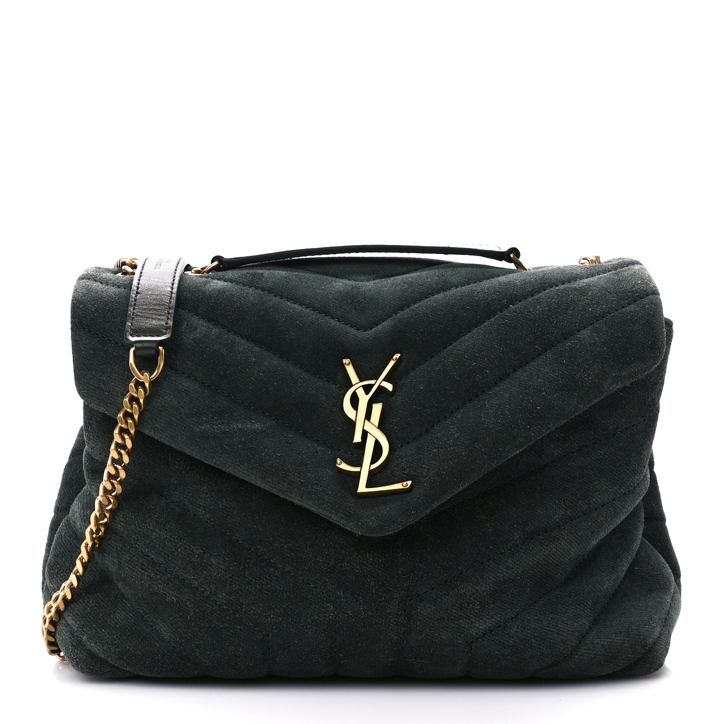 Suede Calfskin Y Quilted Monogram Small Loulou Chain Satchel Green