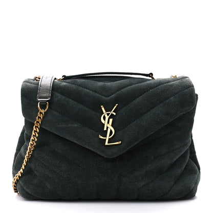 Saint Laurent Suede Calfskin Y Quilted Monogram Small Loulou Chain Satchel Green 1 of 12