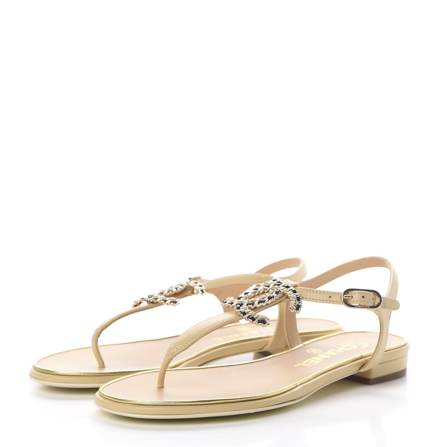 Lambskin CC Chain Thong Sandals 36 Beige