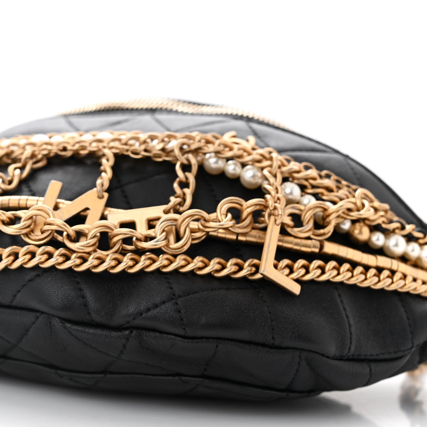 Lambskin Quilted All About Chains Waist Belt Bag Black