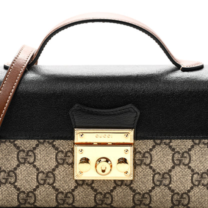 Gucci GG Supreme Monogram Calfskin Mini Padlock Top Handle Shoulder Bag Beige Black Cuir 8 of 11