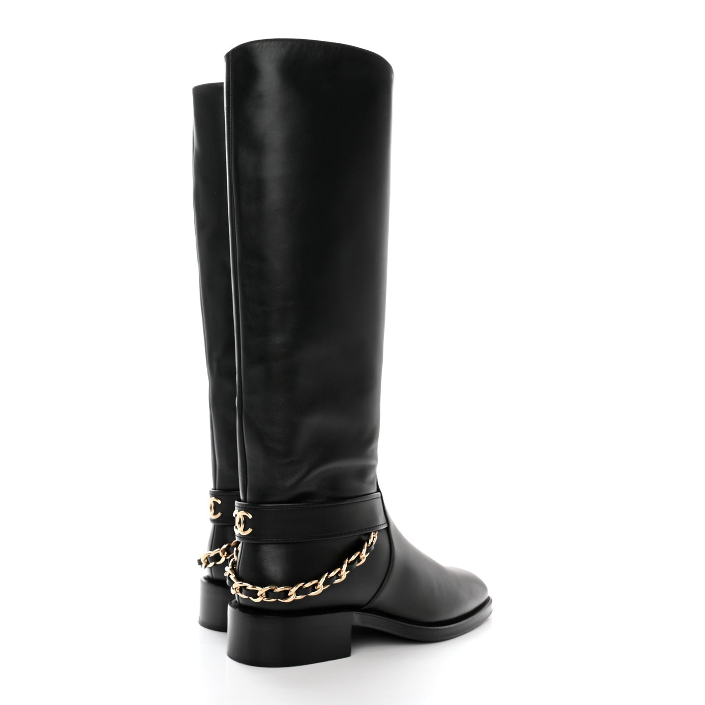 Calfskin Chain HIgh Boots 37.5 Black