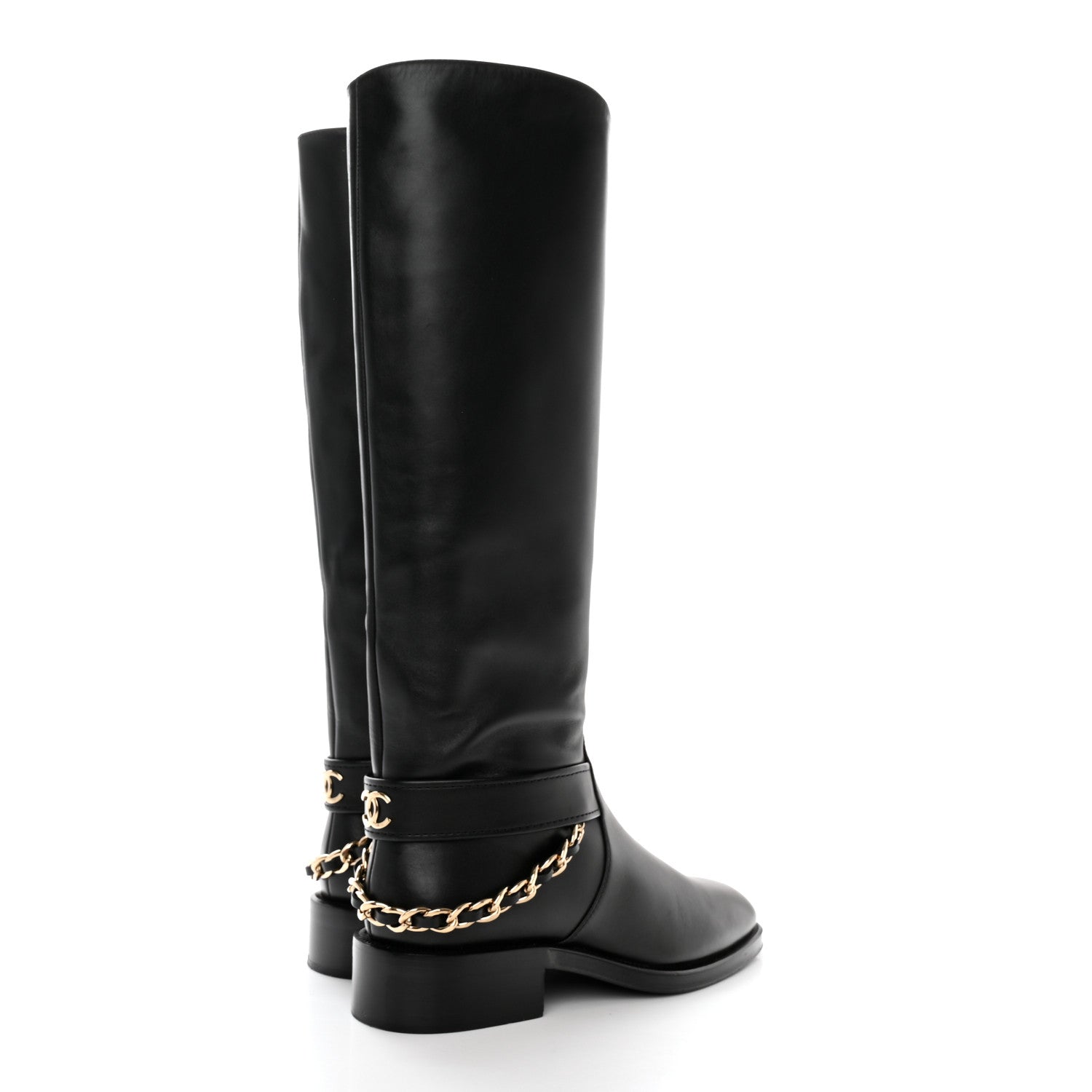 Chanel Calfskin Chain HIgh Boots 37.5 Black 4 of 12