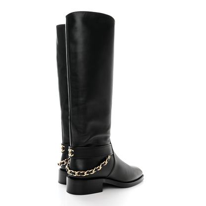 Chanel Calfskin Chain HIgh Boots 37.5 Black 4 of 12