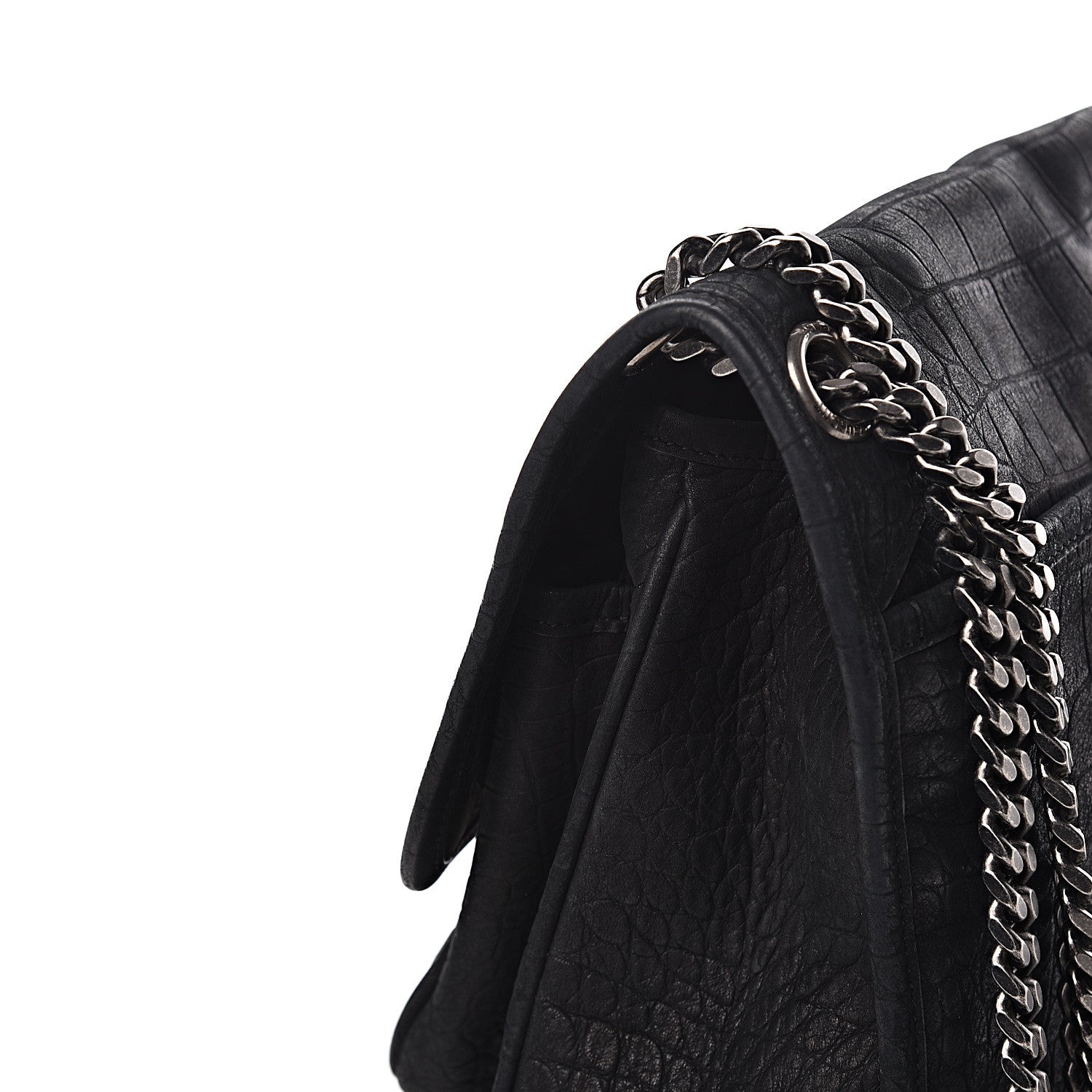 Saint Laurent Nubuck Crocodile Embossed Monogram Medium Niki Chain Satchel Black 11 of 17