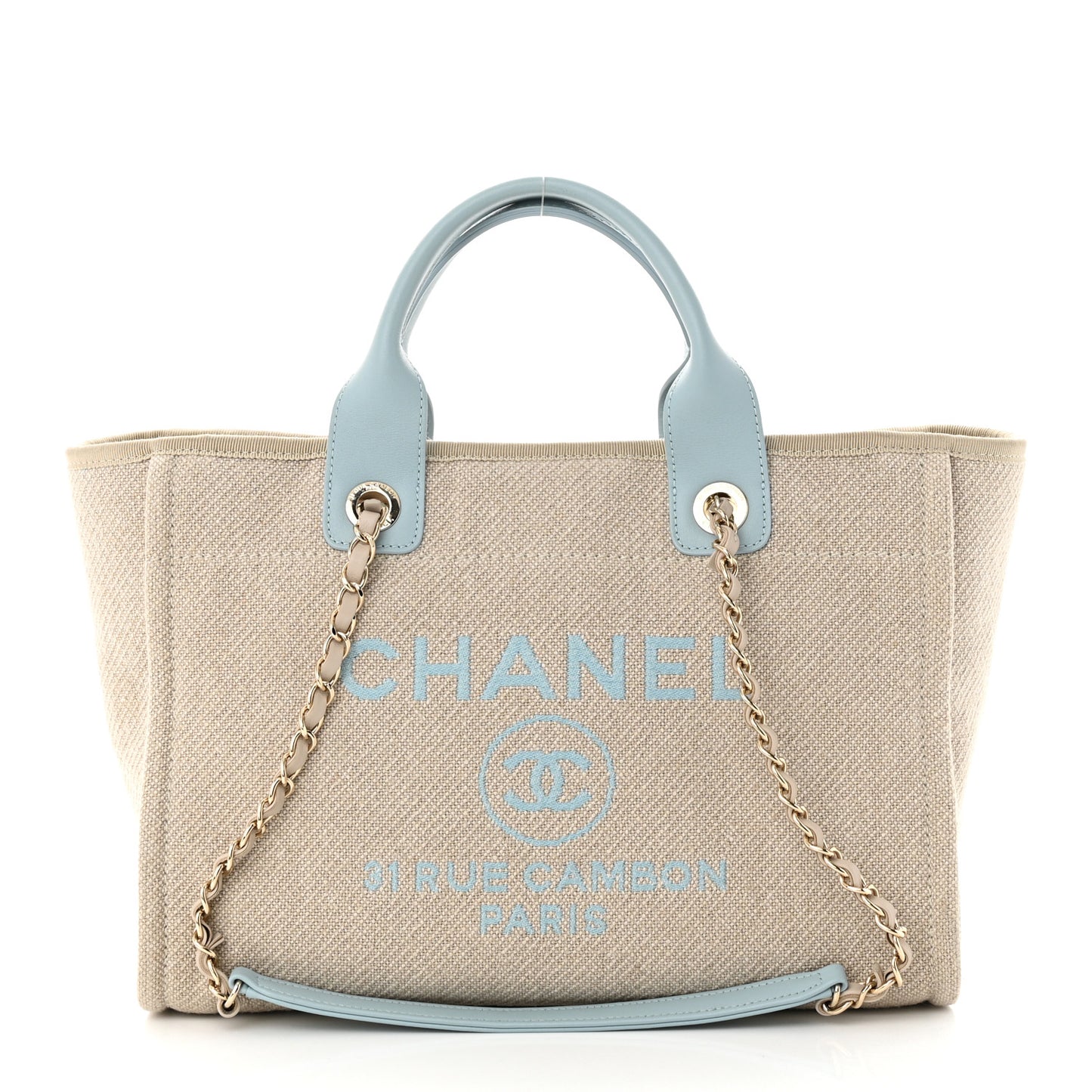 Mixed Fibers Calfskin Small Deauville Tote Grey Light Blue