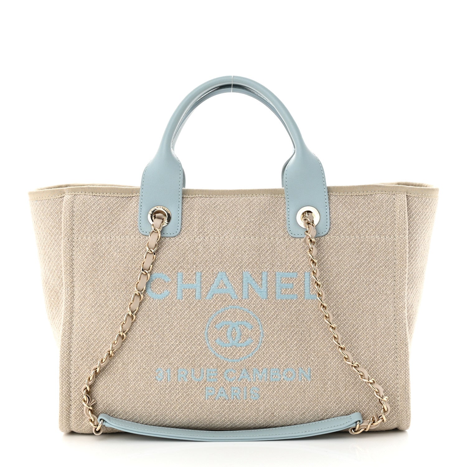 Chanel Mixed Fibers Calfskin Small Deauville Tote Grey Light Blue 3 of 12
