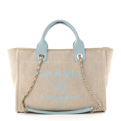 Chanel Mixed Fibers Calfskin Small Deauville Tote Grey Light Blue 3 of 12