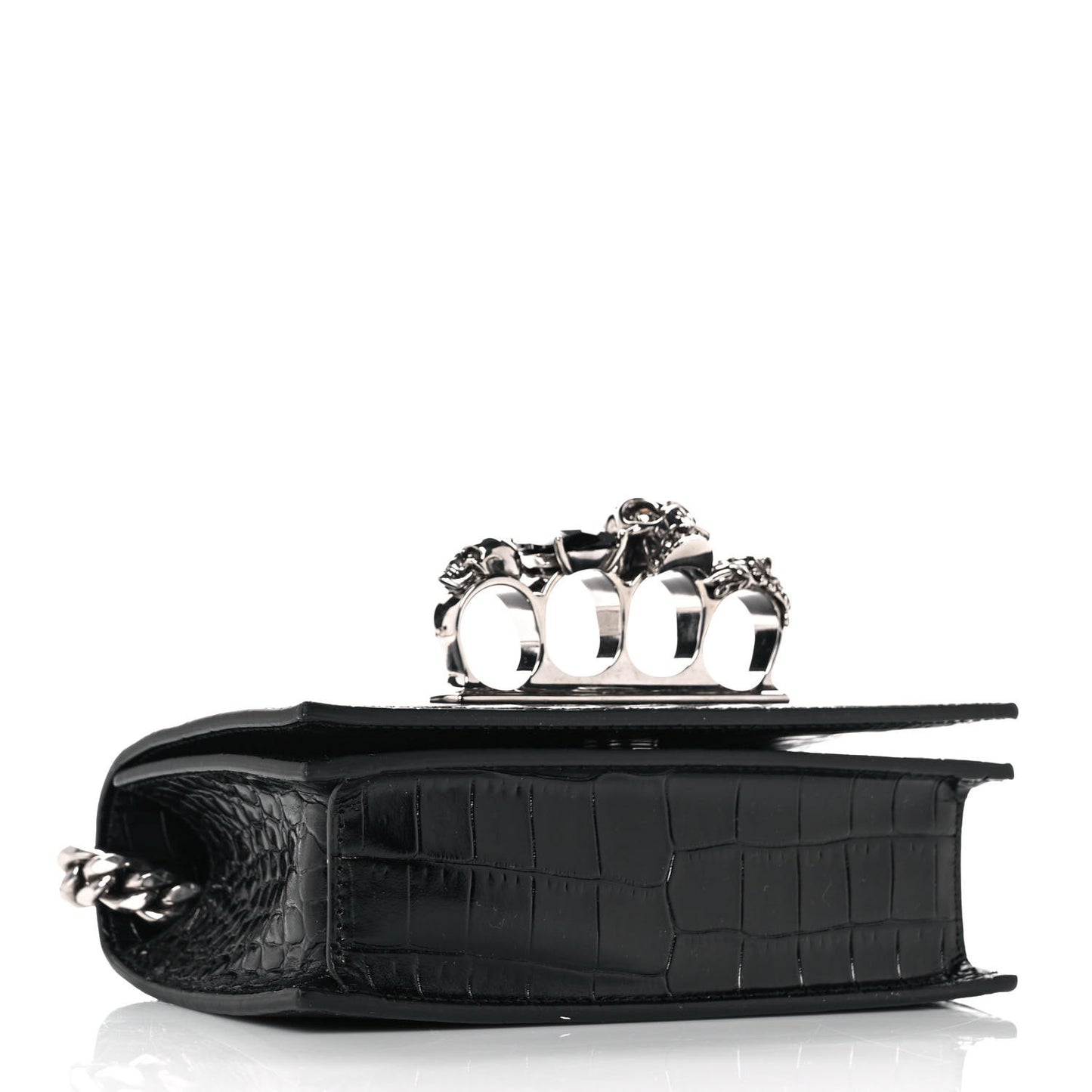 Crocodile Embossed Calfskin Knuckle Crossbody Black