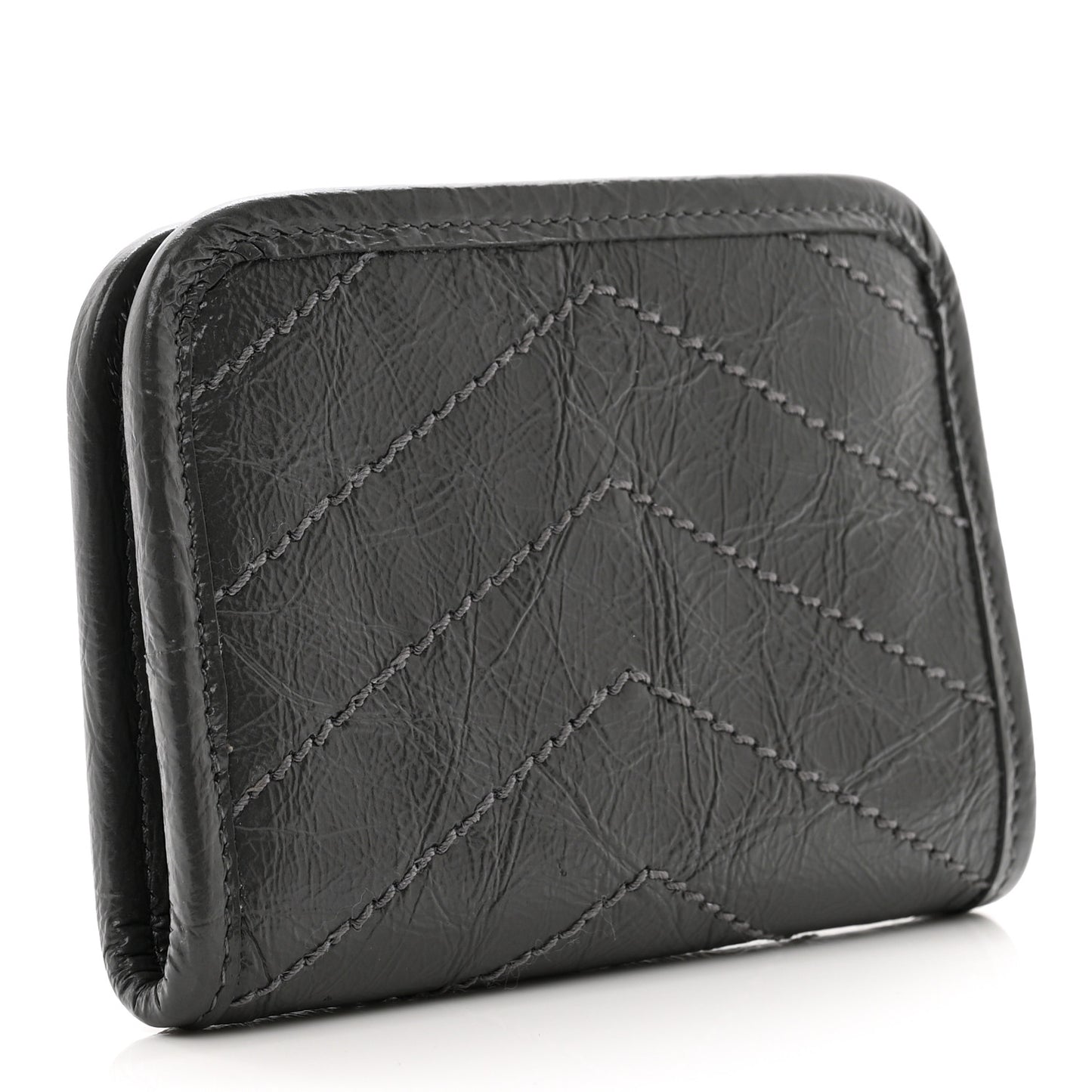 Crinkled Calfskin Matelasse Monogram Niki Card Holder Black