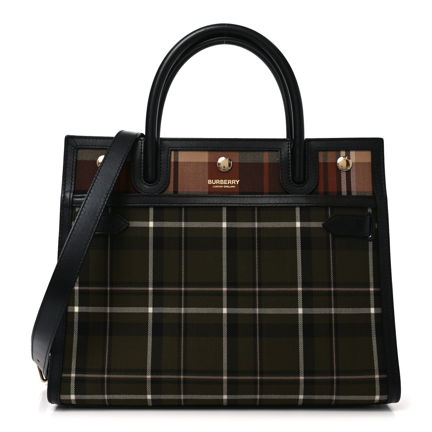 Burberry Wool Tartan Two Handle Title Bag Dark Green 1 of 9
