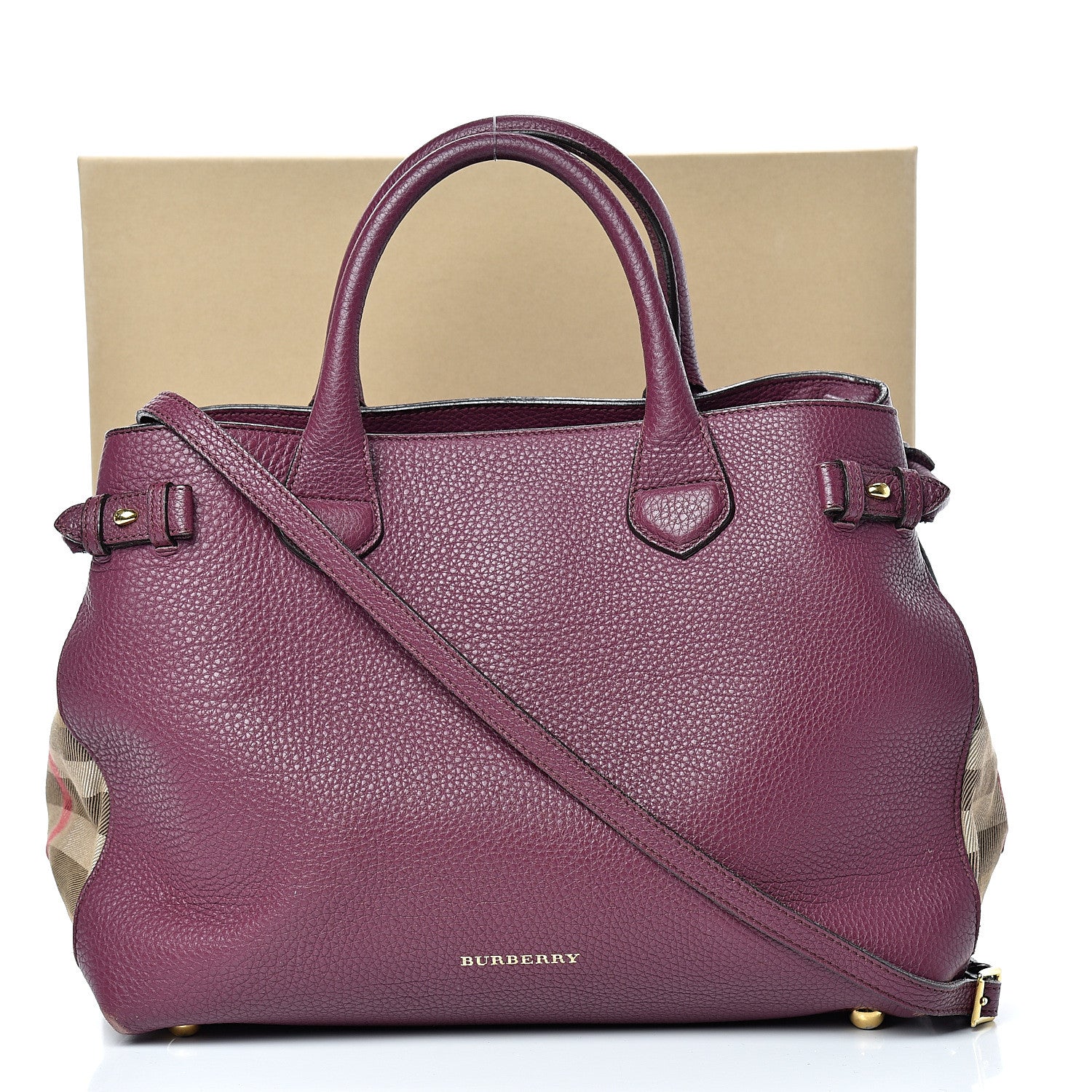 Burberry Derby Calfskin House Check Medium Banner Tote Dark Plum 27 of 27
