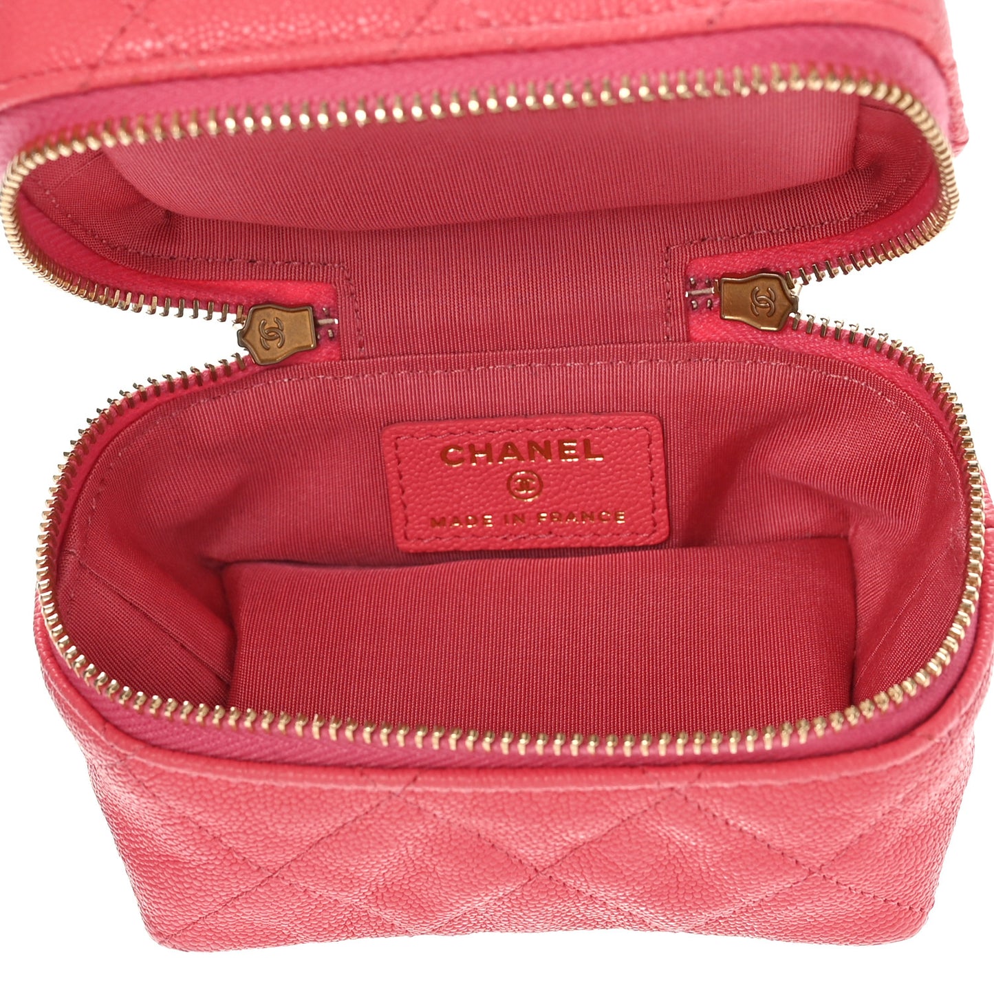 Caviar Quilted Mini Top Handle Vanity With Chain Pink