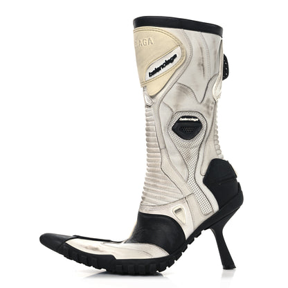 Balenciaga Calfskin Distressed Biker Boots 38 White Beige Black 1 of 7