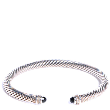 David Yurman Sterling Silver Diamond Pave Black Onyx 5mm Cable Classics Bracelet 1 of 6