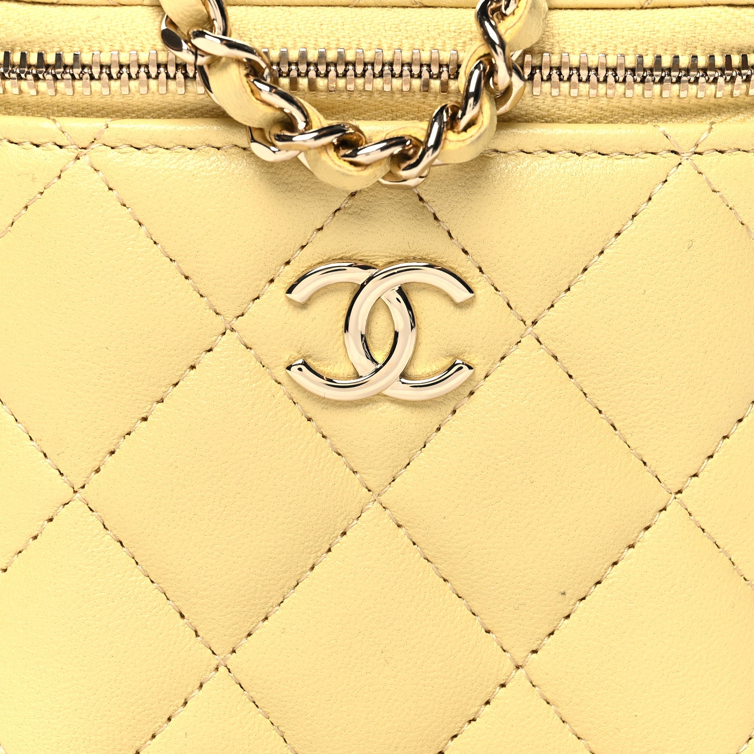 Chanel Lambskin Quilted Top Handle Mini Vanity Case With Chain Yellow 9 of 12
