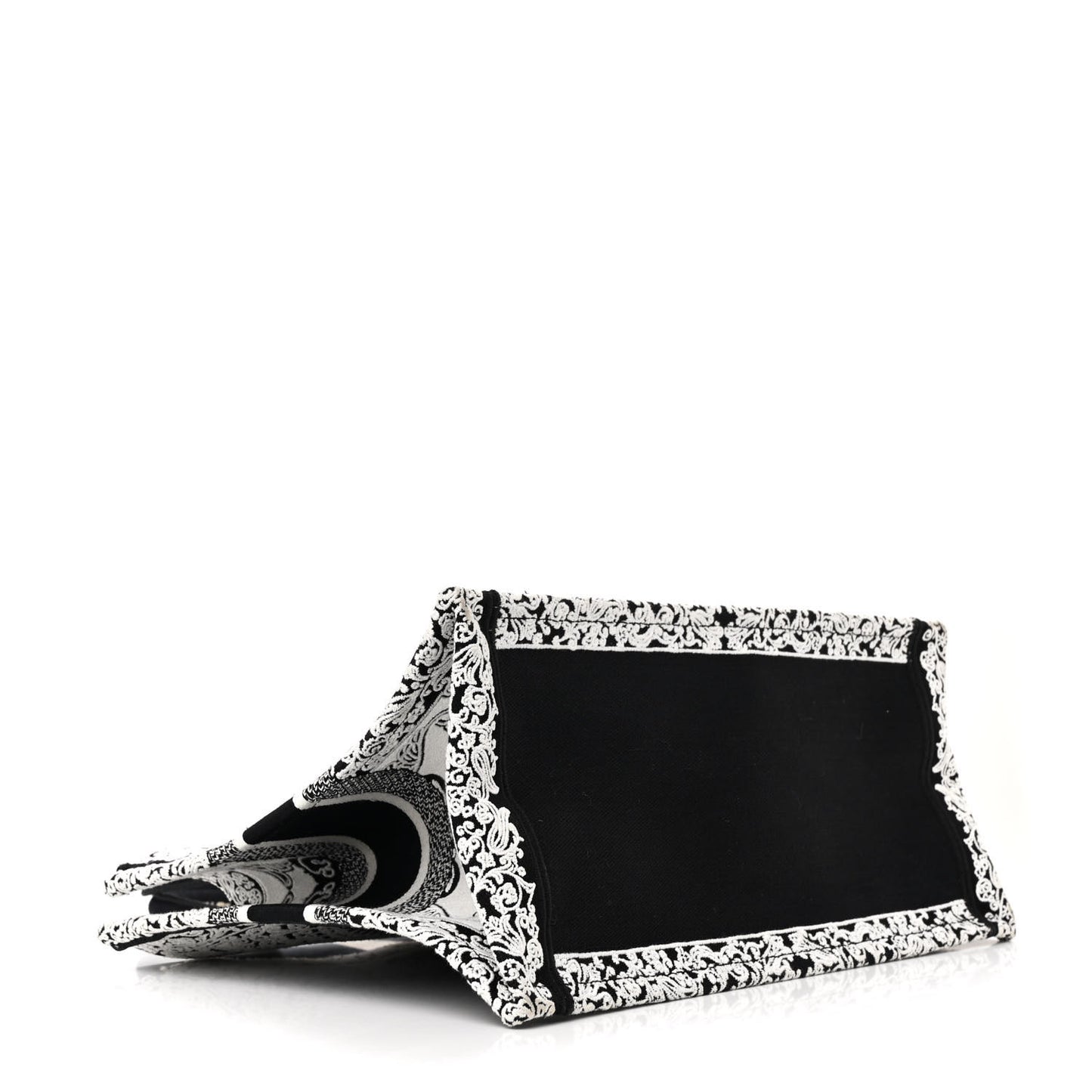 Canvas Embroidered Medium Ornamental Cornely Effect Book Tote Black White