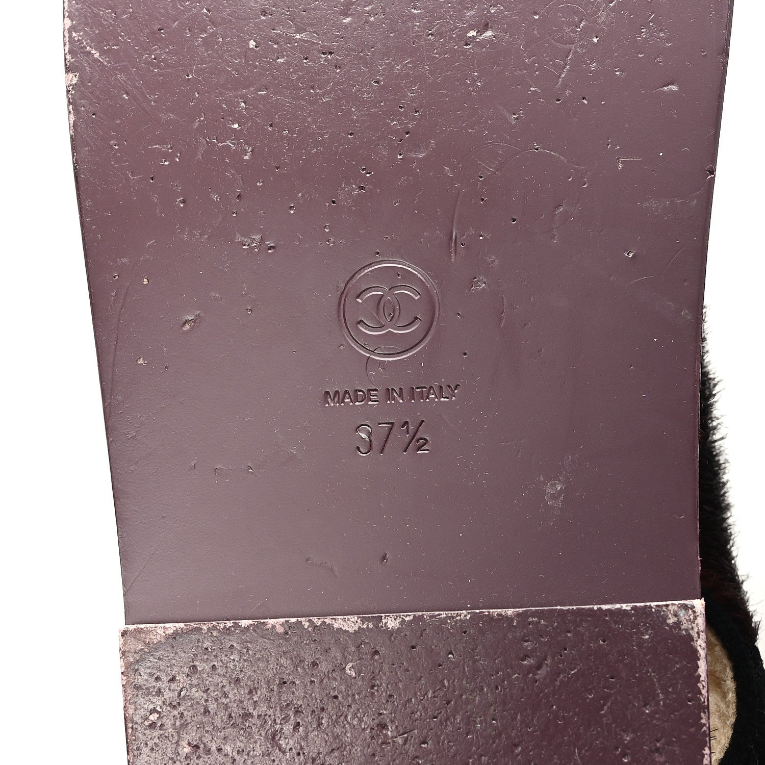 Chanel Calf Hair Suede Shearling Dad Sandals 37.5 Burgundy Black 7 of 9