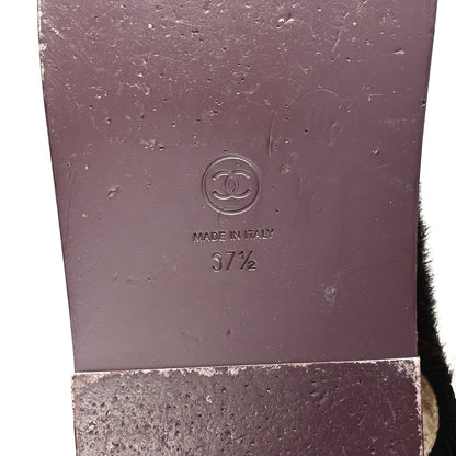 Chanel Calf Hair Suede Shearling Dad Sandals 37.5 Burgundy Black 7 of 9