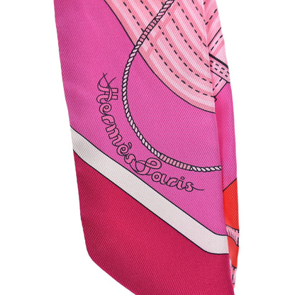 Hermes Silk Clic Clac Modern Cannage Twilly Fuchsia Rouge Rose 3 of 4