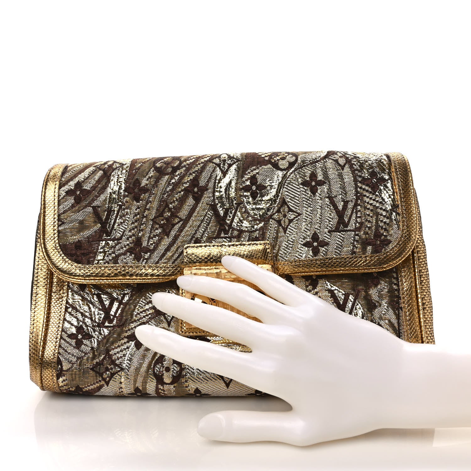 Louis Vuitton Monogram Brocade Thalie Clutch Gold 2 of 6