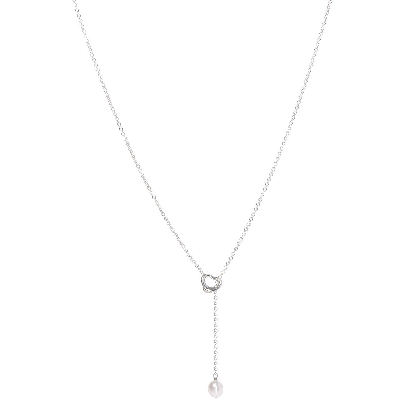 Sterling Silver Pearl 9-9.5mm Elsa Peretti Open Heart Lariat Necklace