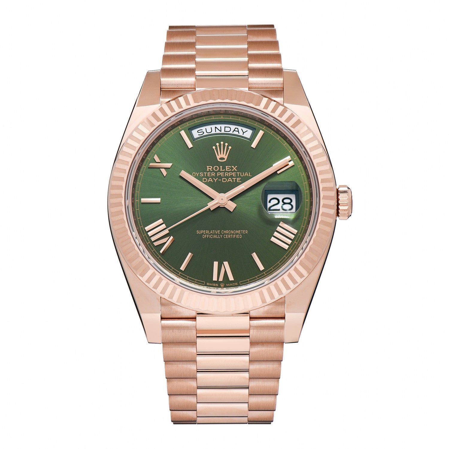 Rolex 18K Everose Gold 40mm Oyster Perpetual Day-Date President Watch Olive Green 228235 1 of 5