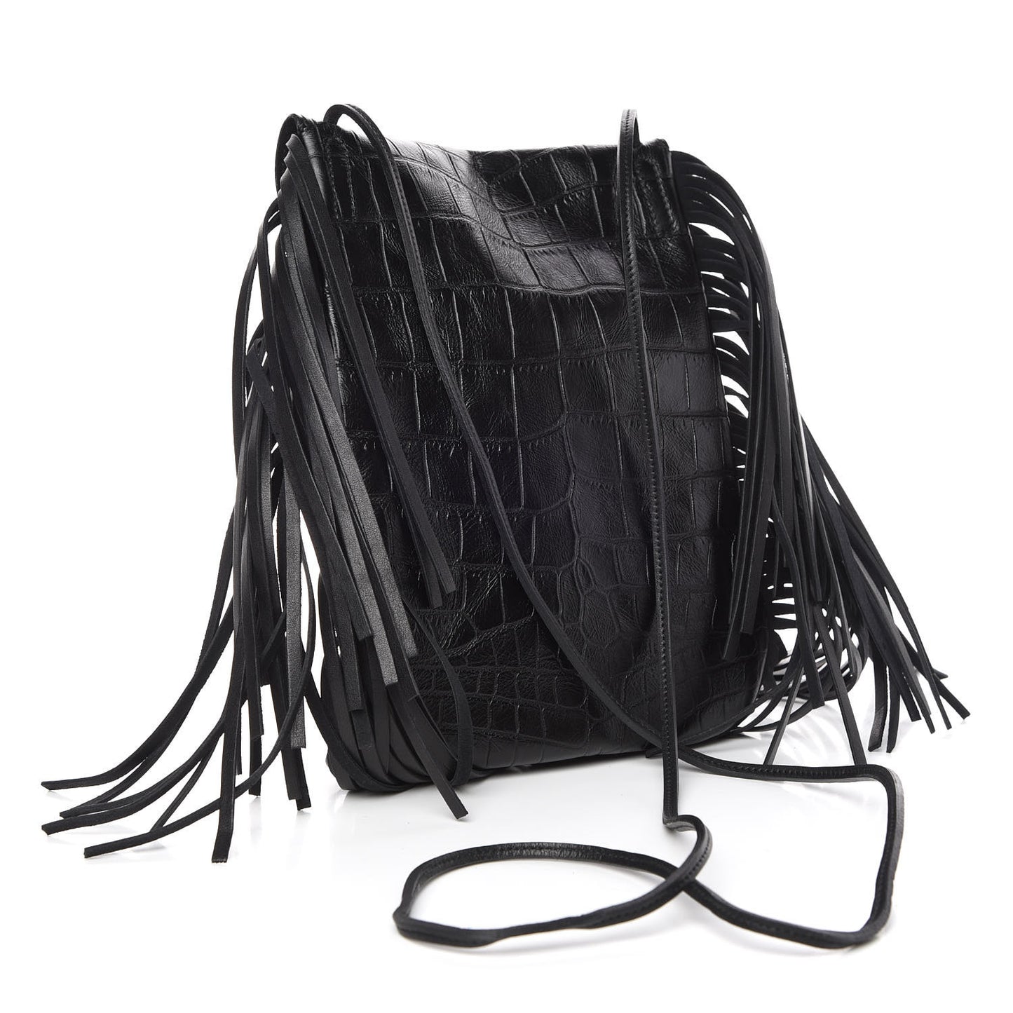 Calfskin Crocodile Embossed Anita Tassed Crossbody Bag Black