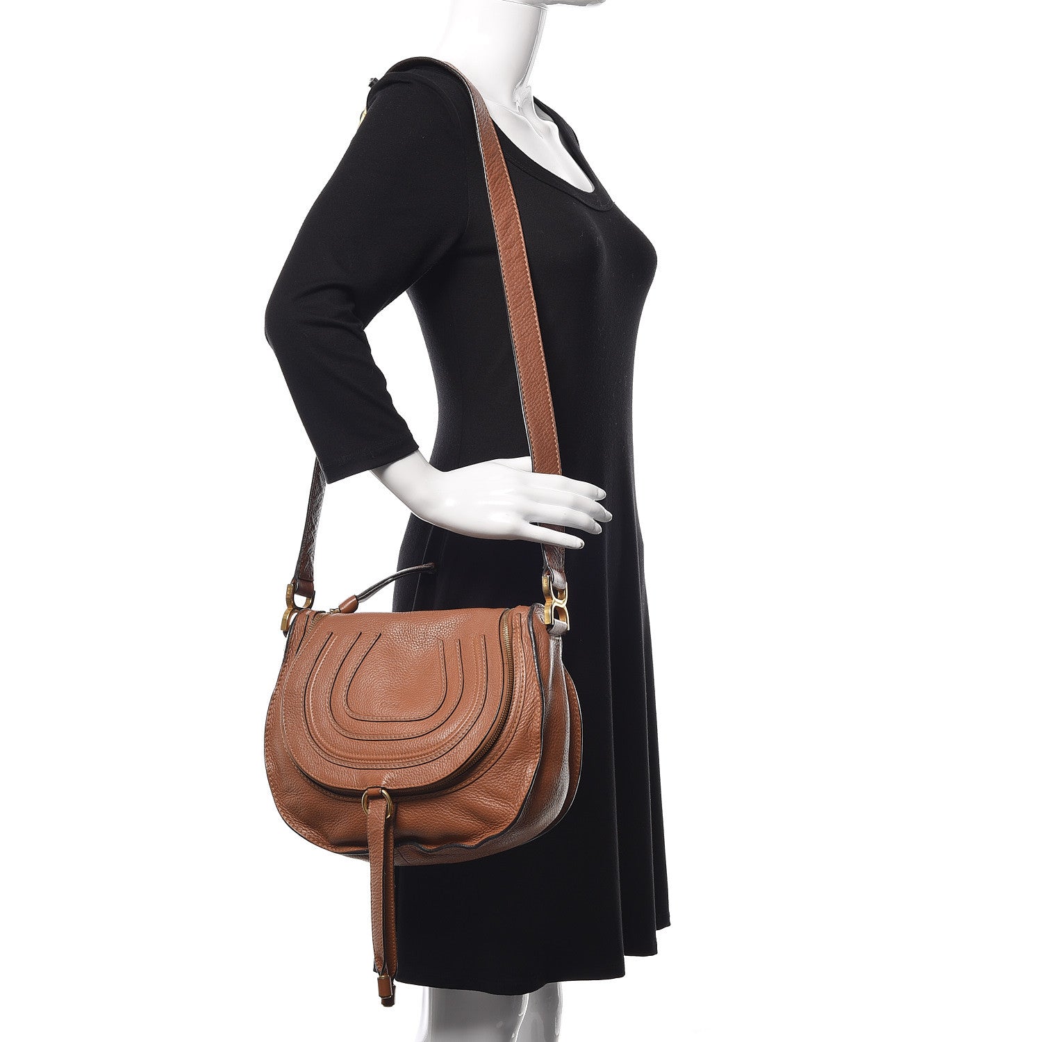 Chloe Calfskin Medium Marcie Round Zip Crossbody Bag Tan 2 of 11